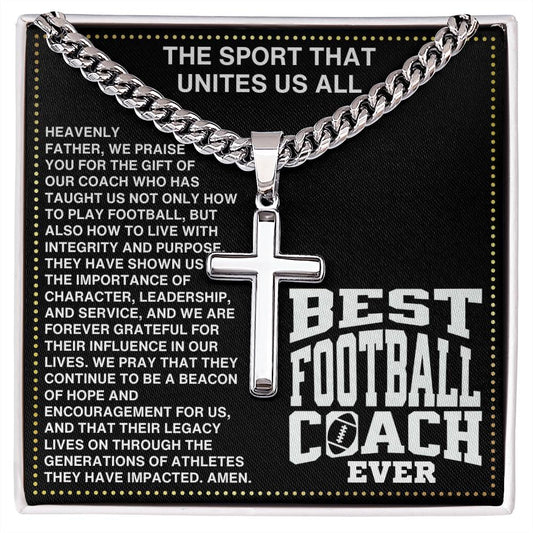 JGF Jewelry Gifts for Family Coach Football Cross Necklace For Boys Men Stainless Steel