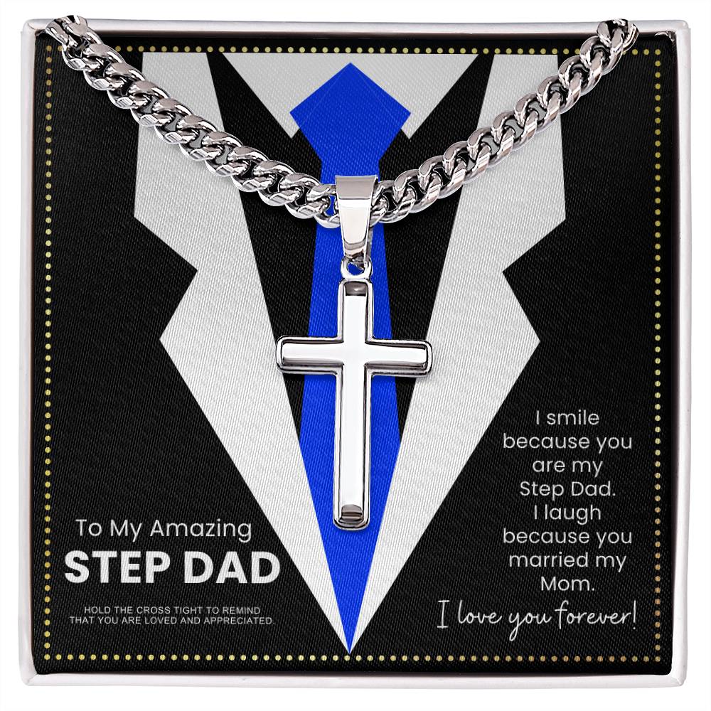 JGF Jewelry Gifts for Family Sterling Silver Cross Necklace For Men Step Dad From Step Son