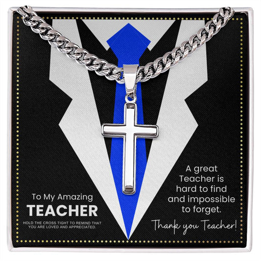 JGF Jewelry Gifts for Family Thank You Cross Necklace Silver Gifts For Teachers Men
