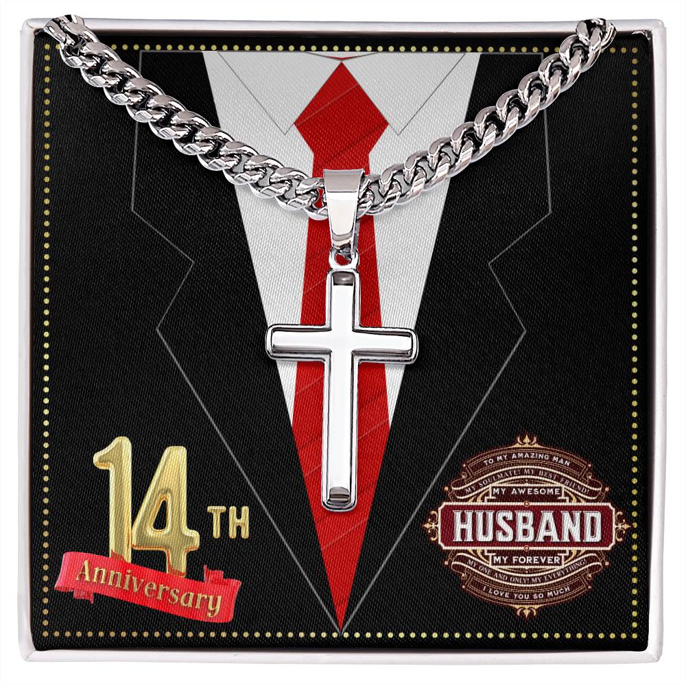 JGF Jewelry Gifts for Family 14 Year 14th Wedding Anniversary for Him Husband Cross Necklace for Men