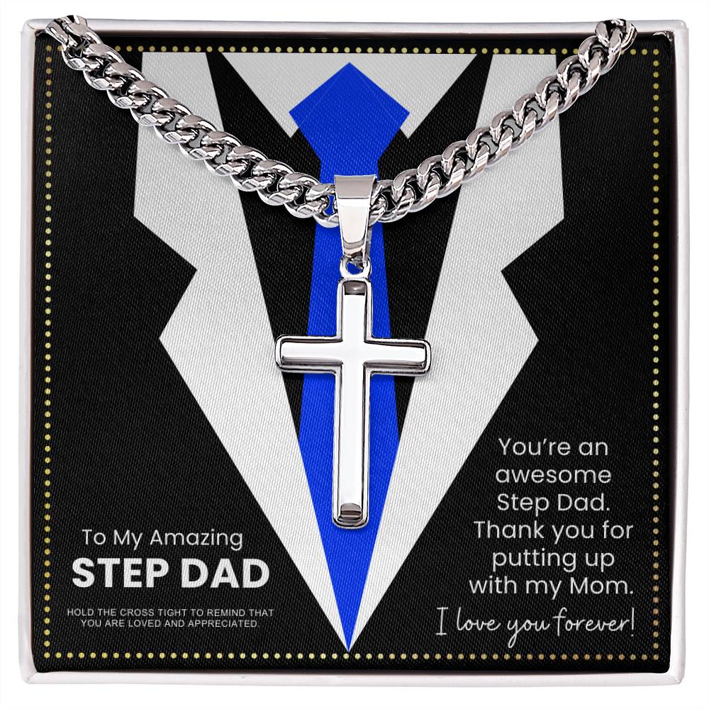 JGF Jewelry Gifts for Family Stainless Steel Gold Cross Necklace For Men Stepfather Step Dad