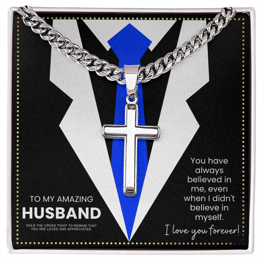 JGF Jewelry Gifts for Family Husband Birthday Card Religious Crucifix Necklace Men