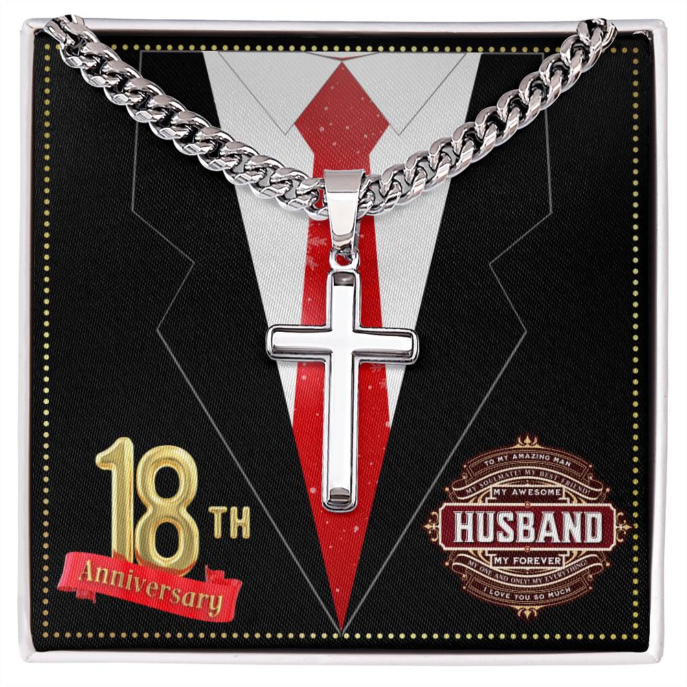 JGF Jewelry Gifts for Family 18 Year 18th Wedding Anniversary for Him Husband Cross Necklace for Men