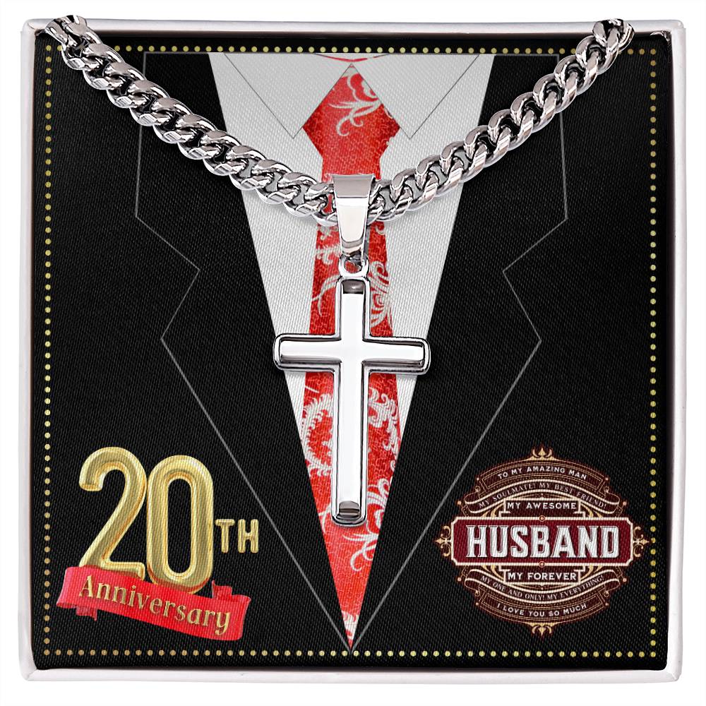 JGF Jewelry Gifts for Family 20 Year 20th Wedding Anniversary for Him Husband Cross Necklace for Men