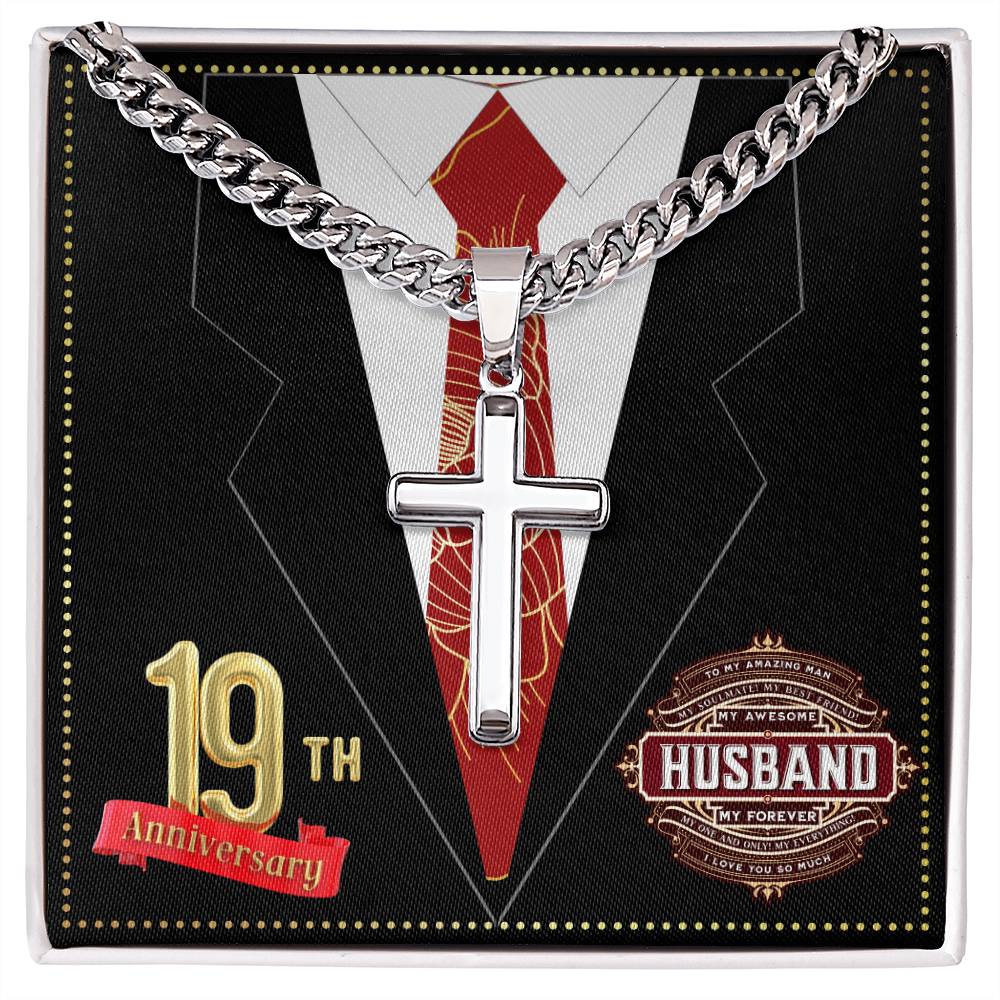 JGF Jewelry Gifts for Family 19 Year 19th Wedding Anniversary for Him Husband Cross Necklace for Men