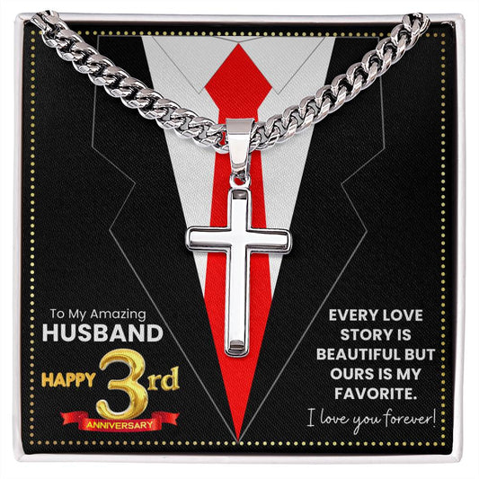 JGF Jewelry Gifts for Family Happy 3rd Anniversary For Husband Cross Necklace For Men