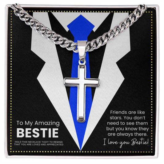 JGF Jewelry Gifts for Family Bestie BFF Cuban Link Chain For Men With Cross Pendant