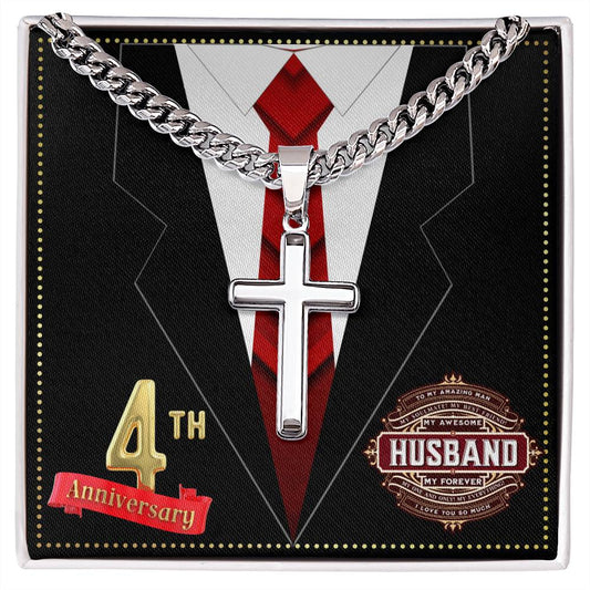 JGF Jewelry Gifts for Family 4 Year 4th Wedding Anniversary for Him Husband Cross Necklace for Men