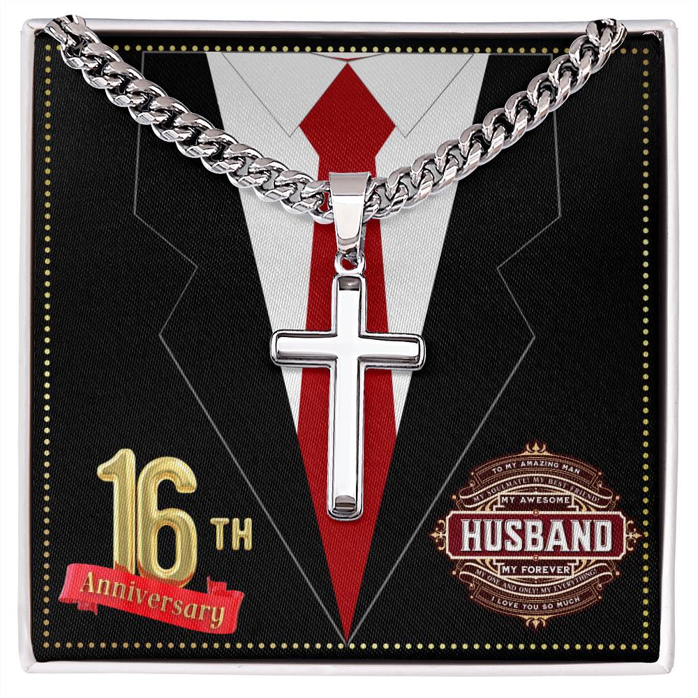 JGF Jewelry Gifts for Family 16 Year 16th Wedding Anniversary for Him Husband Cross Necklace for Men