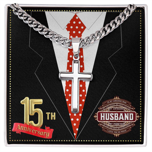 JGF Jewelry Gifts for Family 15 Year 15th Wedding Anniversary for Him Husband Cross Necklace for Men