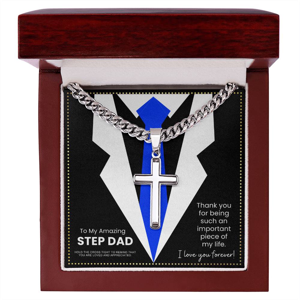 JGF Jewelry Gifts for Family To My Bonus Dad Cross Necklace for Step Dad StepDad