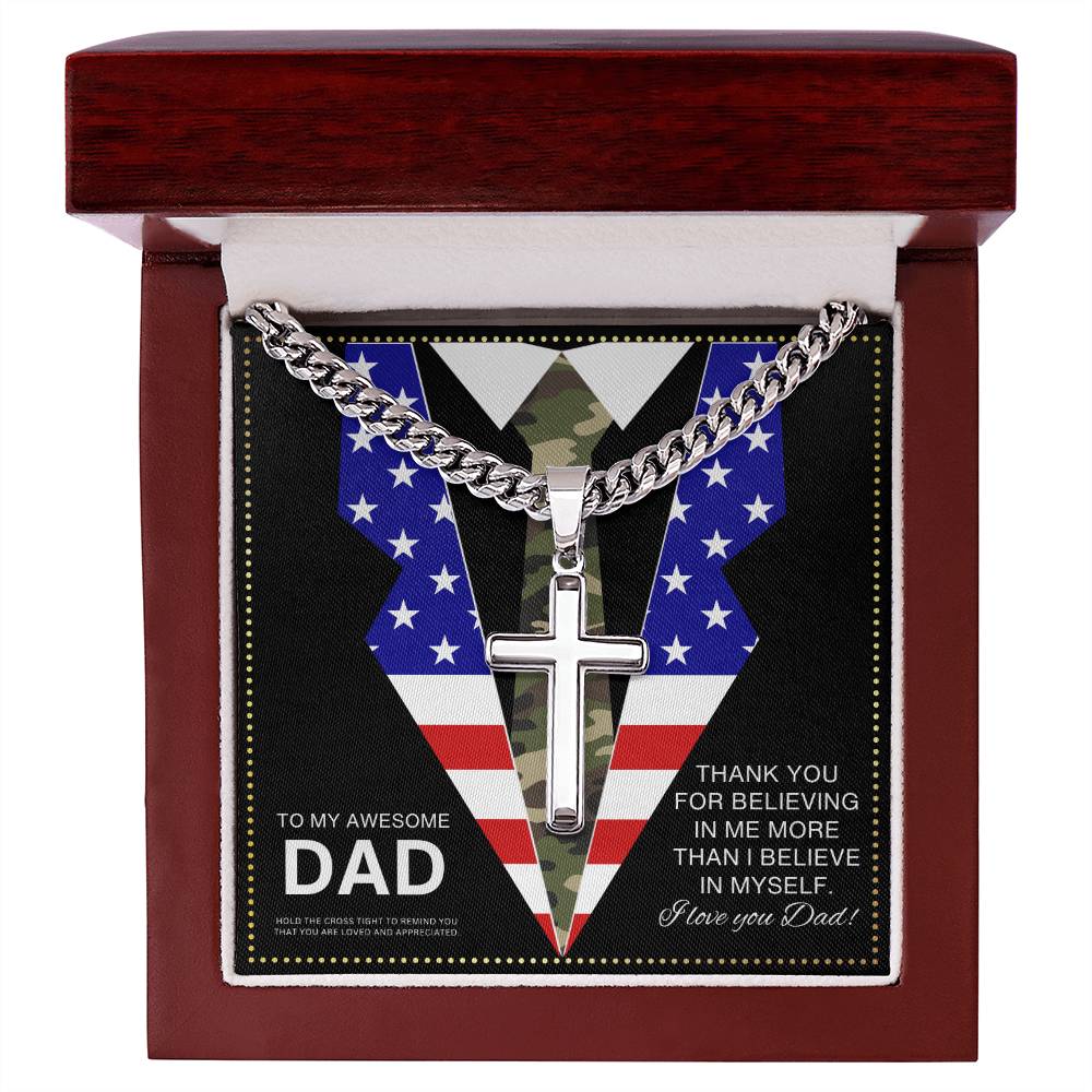 JGF Jewelry Gifts for Family Cuban Link Chain For Men With Cross Pendant US Flag