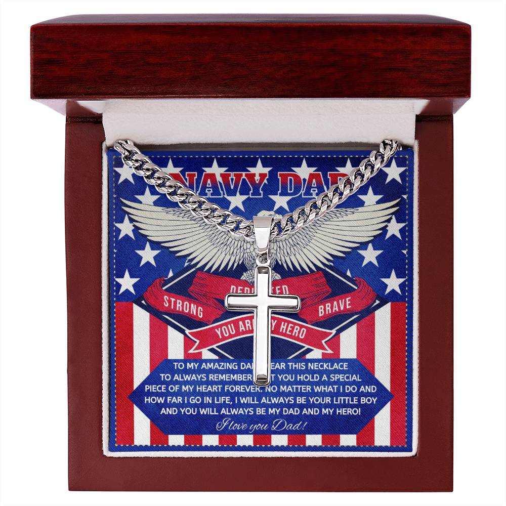 JGF Jewelry Gifts for Family US Navy Marine Dad Cross Necklace For Men from Son and Daughter