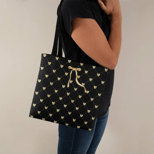 JGF Tote Bag Black with Gold Heart and Ribbon