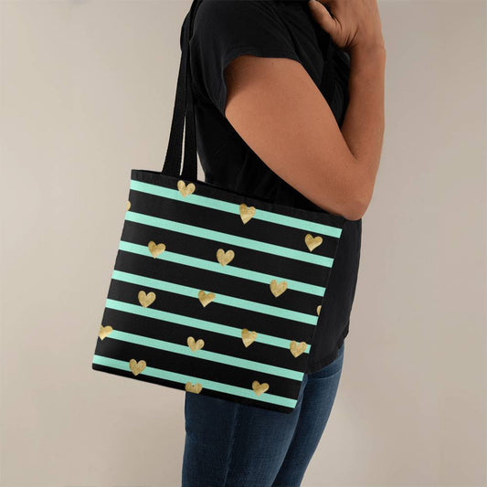 JGF Tote Bag Green Stripes with Gold Heart