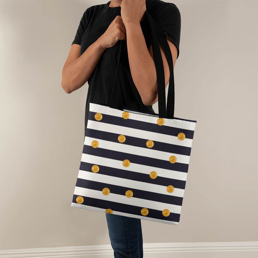 JGF Tote Bag Black and White Stripes with Gold Dots