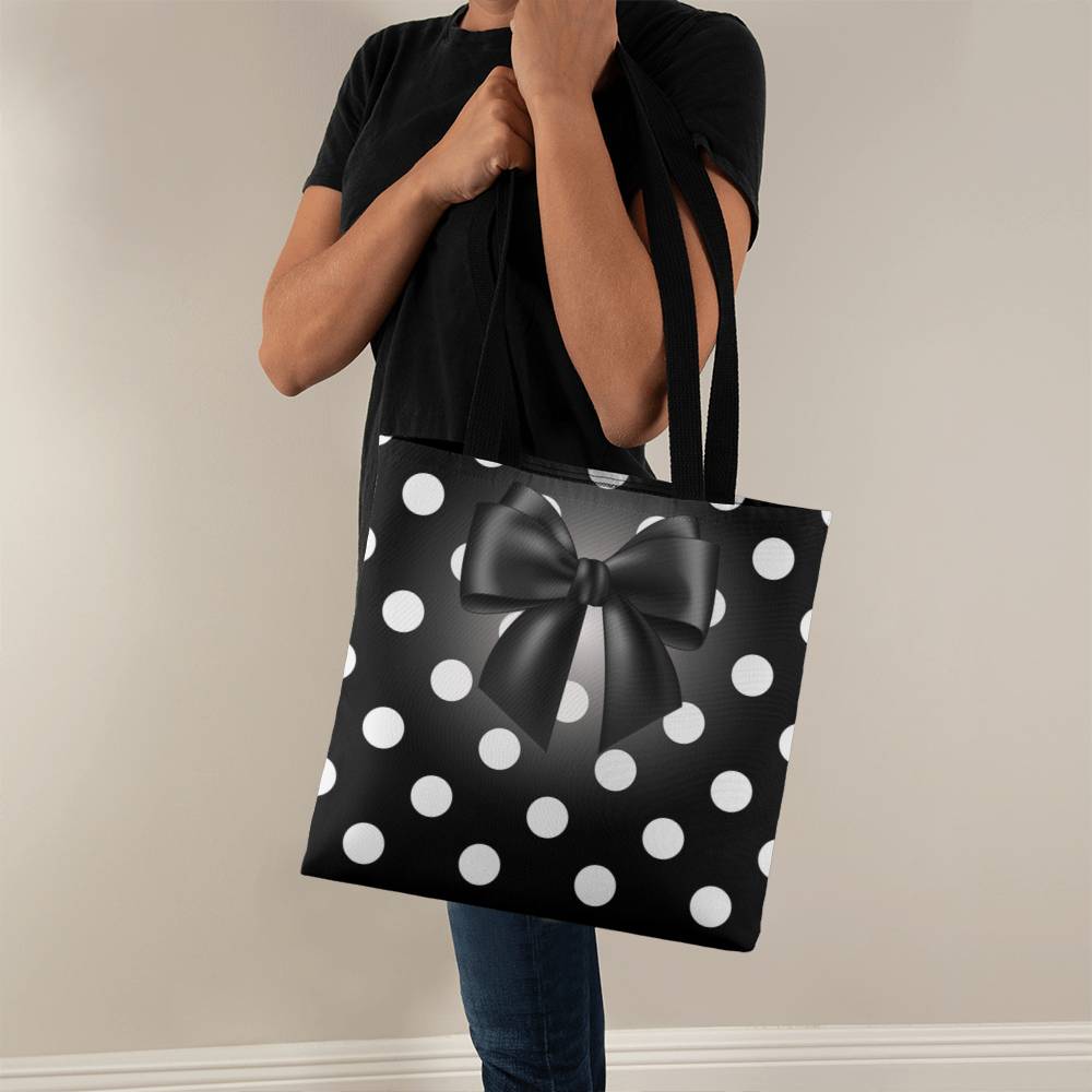 JGF Tote Bag Polka Black with White Dots with Black Ribbon