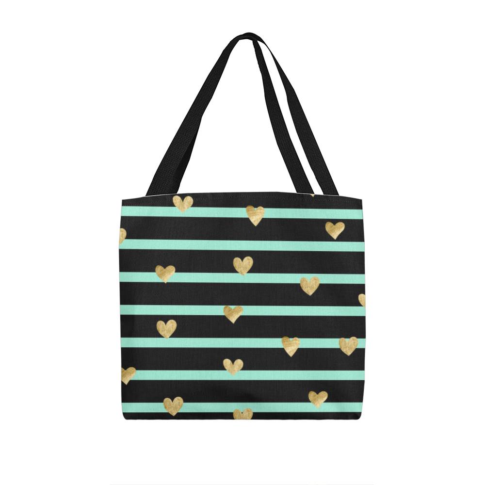 JGF Tote Bag Green Stripes with Gold Heart