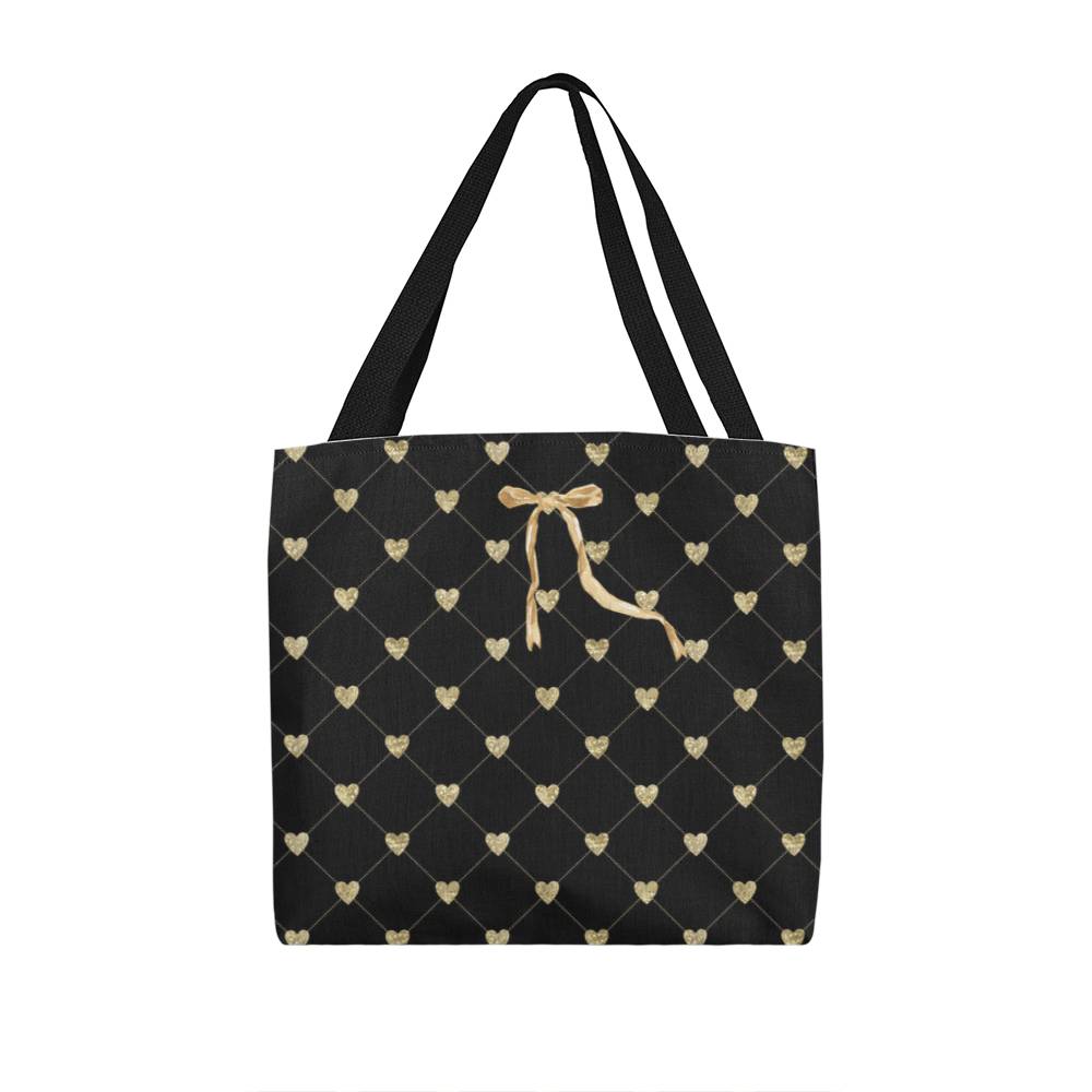 JGF Tote Bag Black with Gold Heart and Ribbon