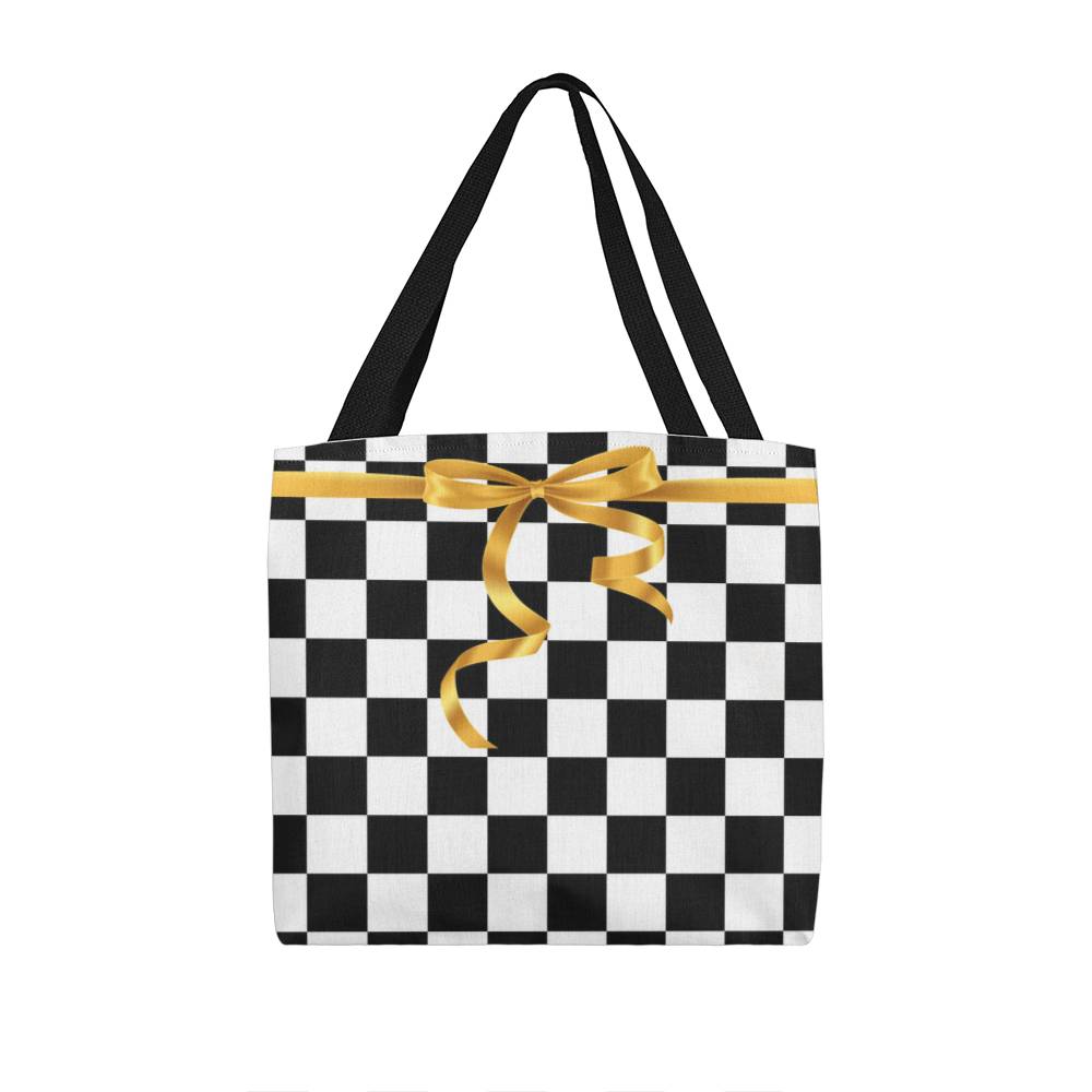 JGF Tote Bag Black and White Square with Gold Ribbon