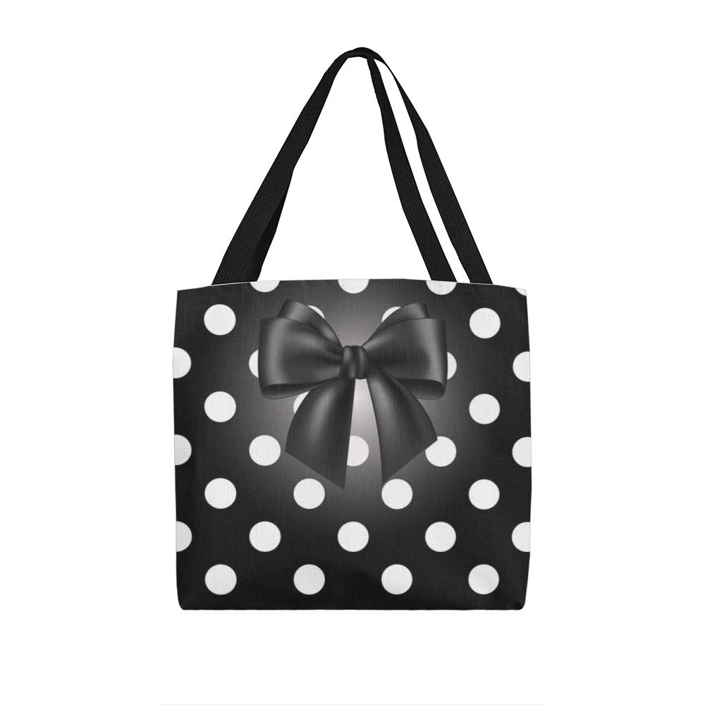 JGF Tote Bag Polka Black with White Dots with Black Ribbon