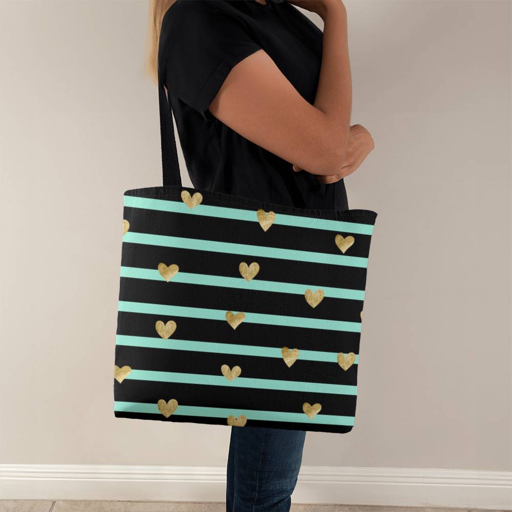 JGF Tote Bag Green Stripes with Gold Heart