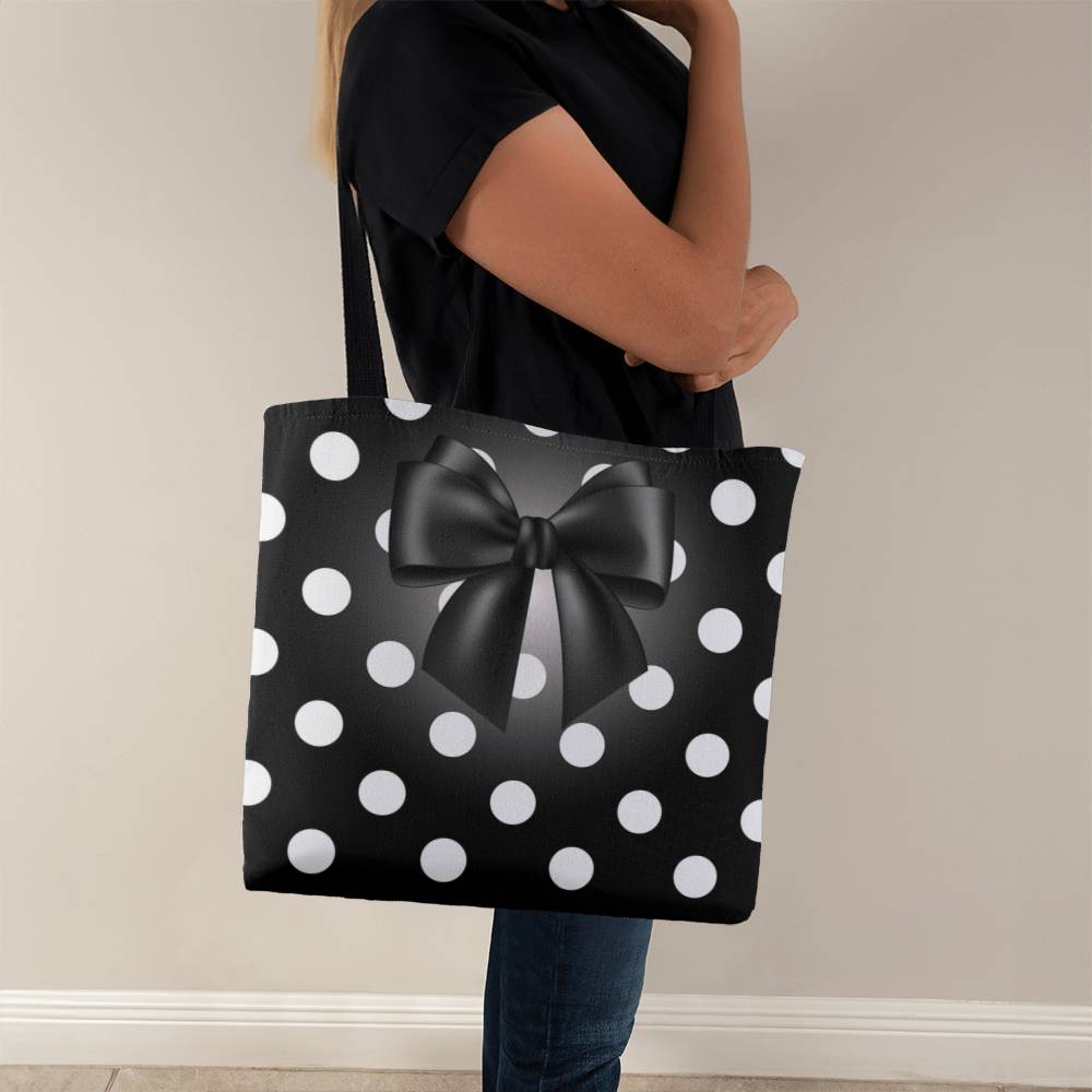 JGF Tote Bag Polka Black with White Dots with Black Ribbon