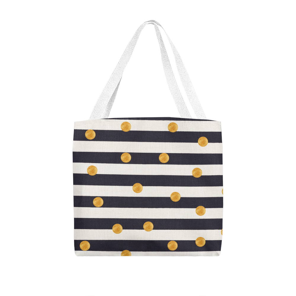 JGF Tote Bag Black and White Stripes with Gold Dots