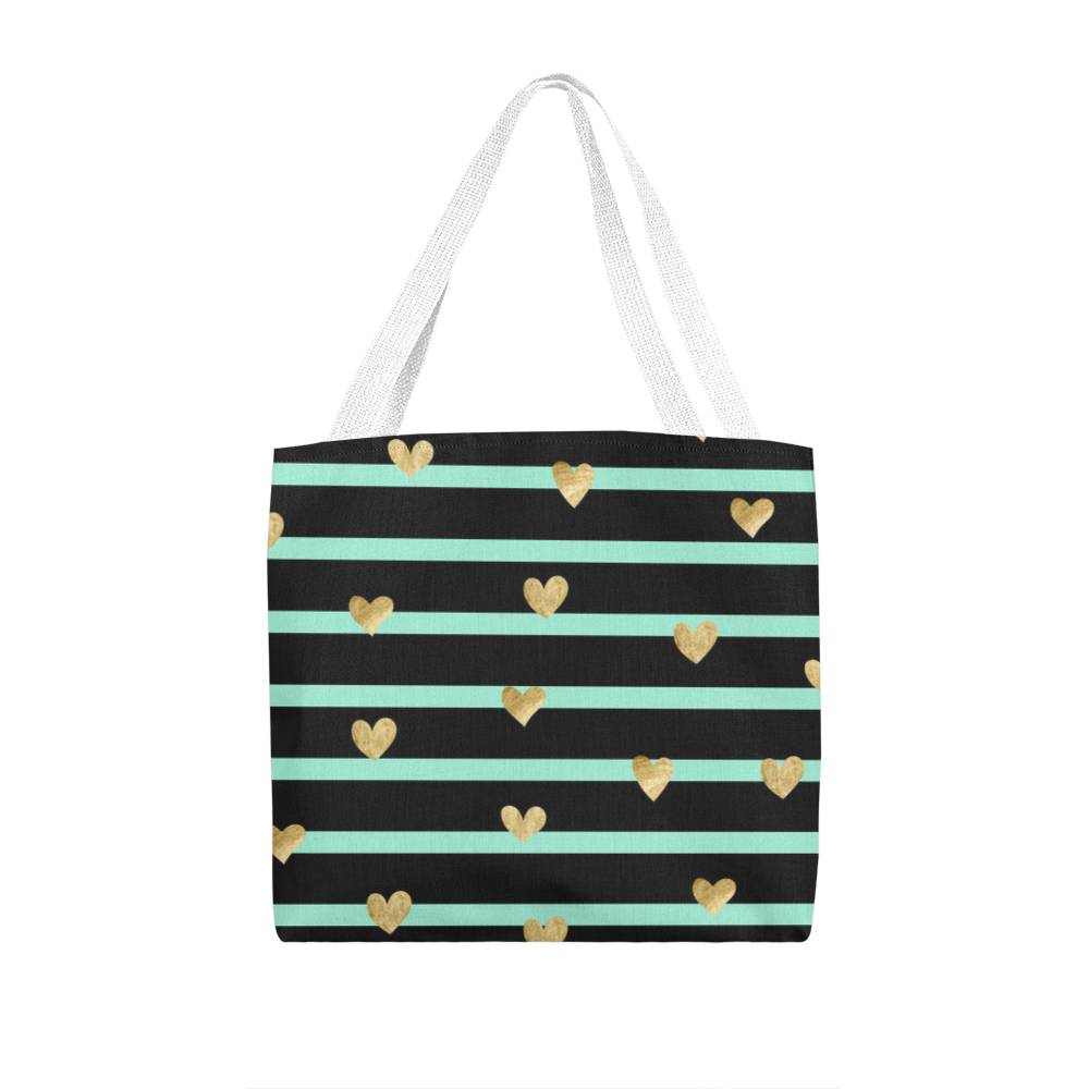 JGF Tote Bag Green Stripes with Gold Heart