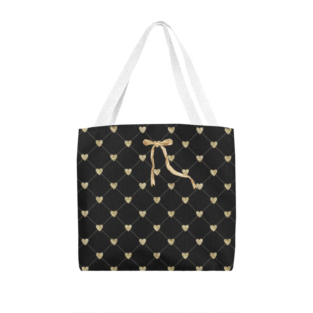 JGF Tote Bag Black with Gold Heart and Ribbon