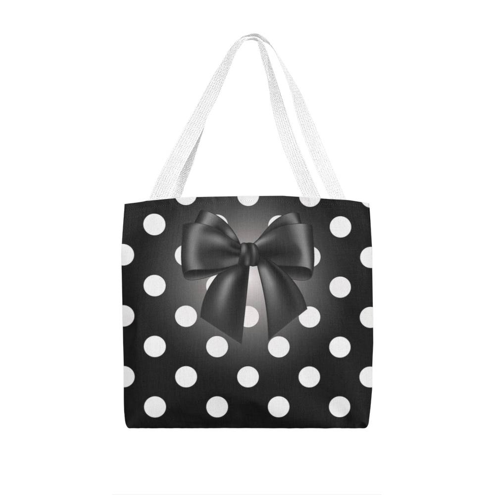 JGF Tote Bag Polka Black with White Dots with Black Ribbon