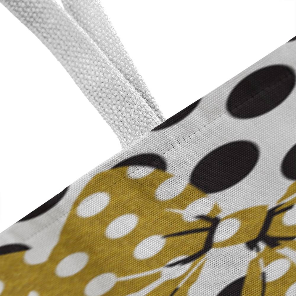 JGF Tote Bag White with Black Polka Dots and Gold Ribbon