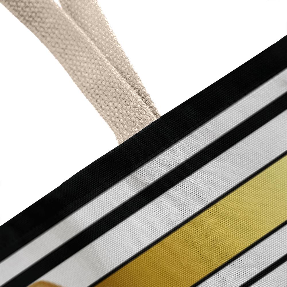 JGF Tote Bag Black and White Stripes with Gold Ribbon