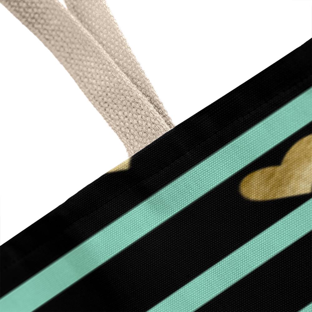 JGF Tote Bag Green Stripes with Gold Heart