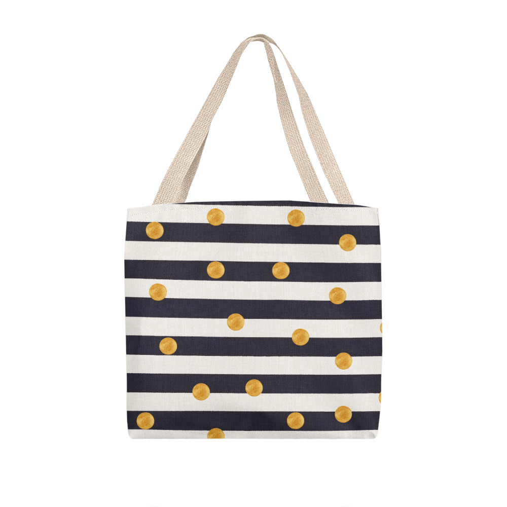 JGF Tote Bag Black and White Stripes with Gold Dots