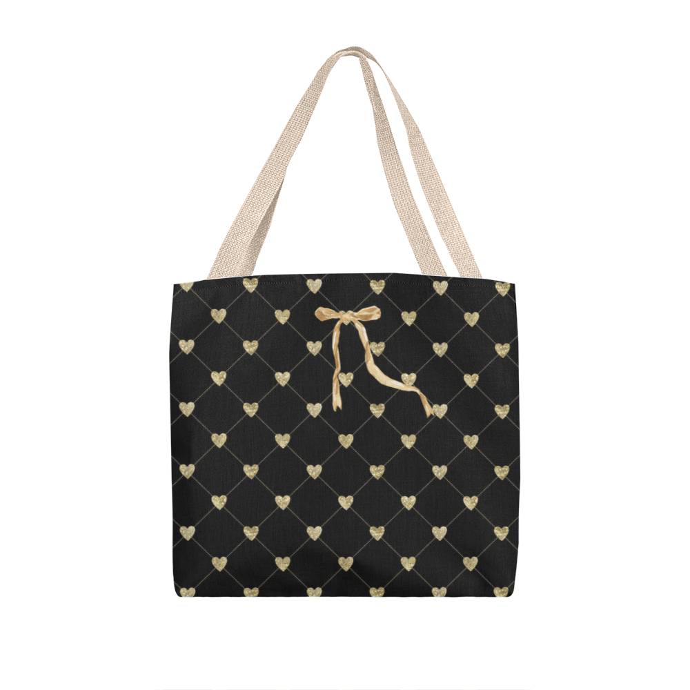 JGF Tote Bag Black with Gold Heart and Ribbon