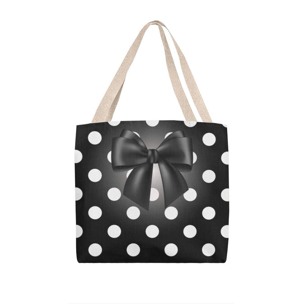 JGF Tote Bag Polka Black with White Dots with Black Ribbon