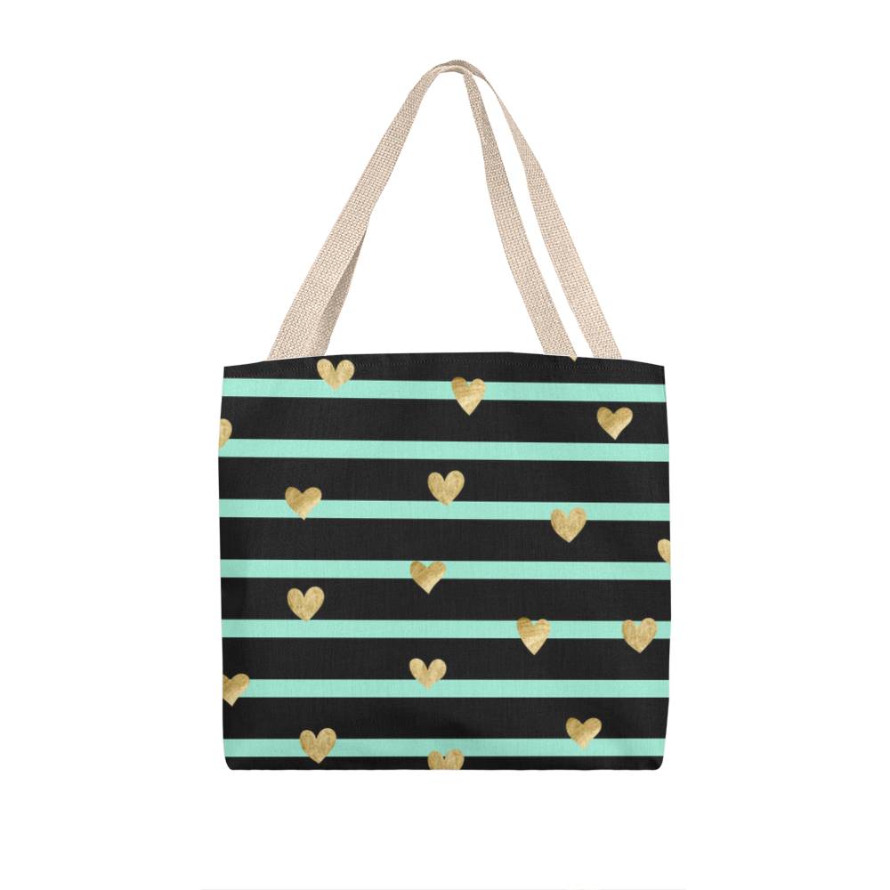 JGF Tote Bag Green Stripes with Gold Heart