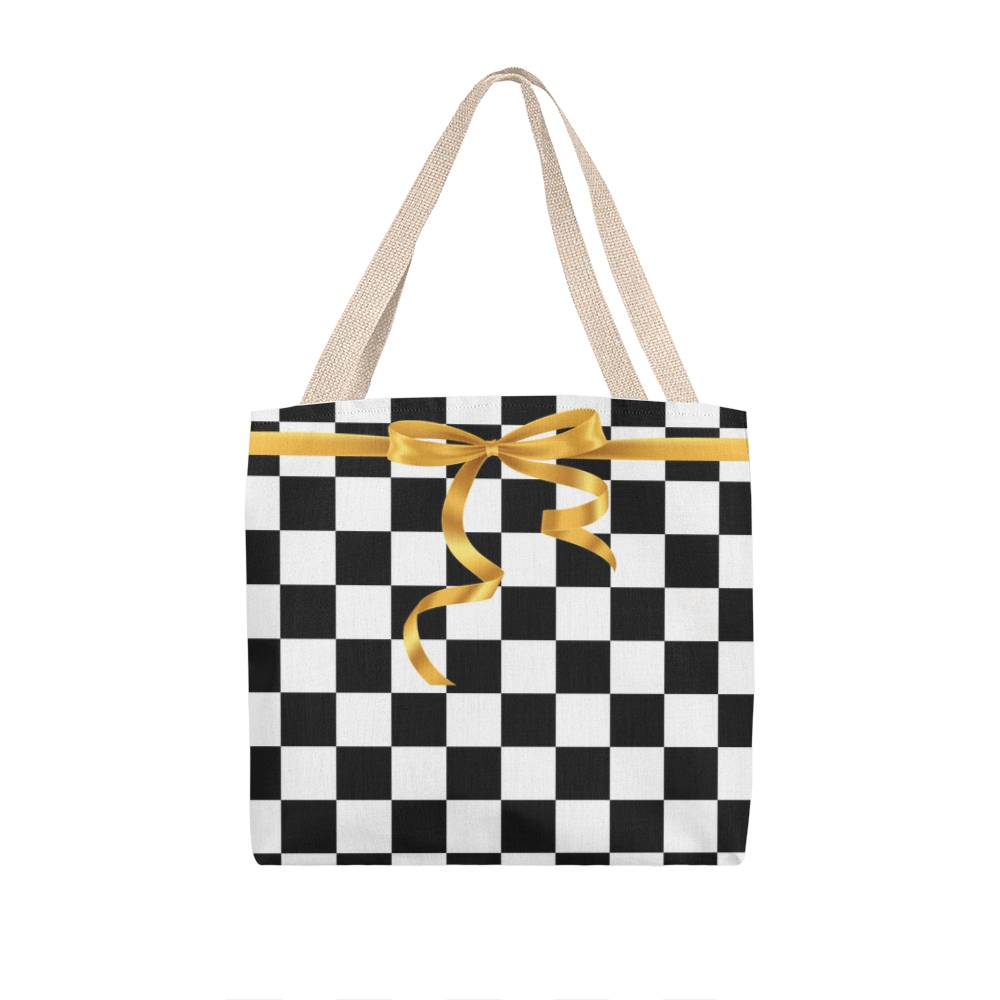 JGF Tote Bag Black and White Square with Gold Ribbon