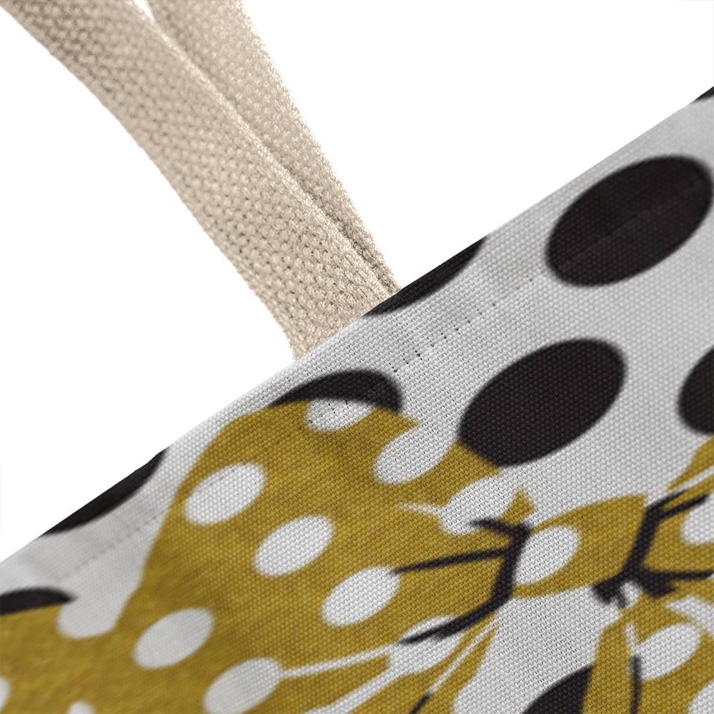 JGF Tote Bag White with Black Polka Dots and Gold Ribbon