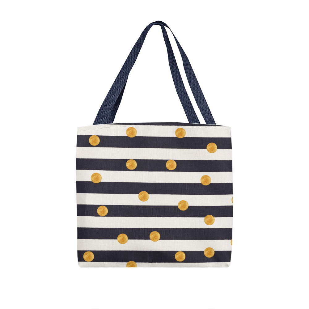 JGF Tote Bag Black and White Stripes with Gold Dots