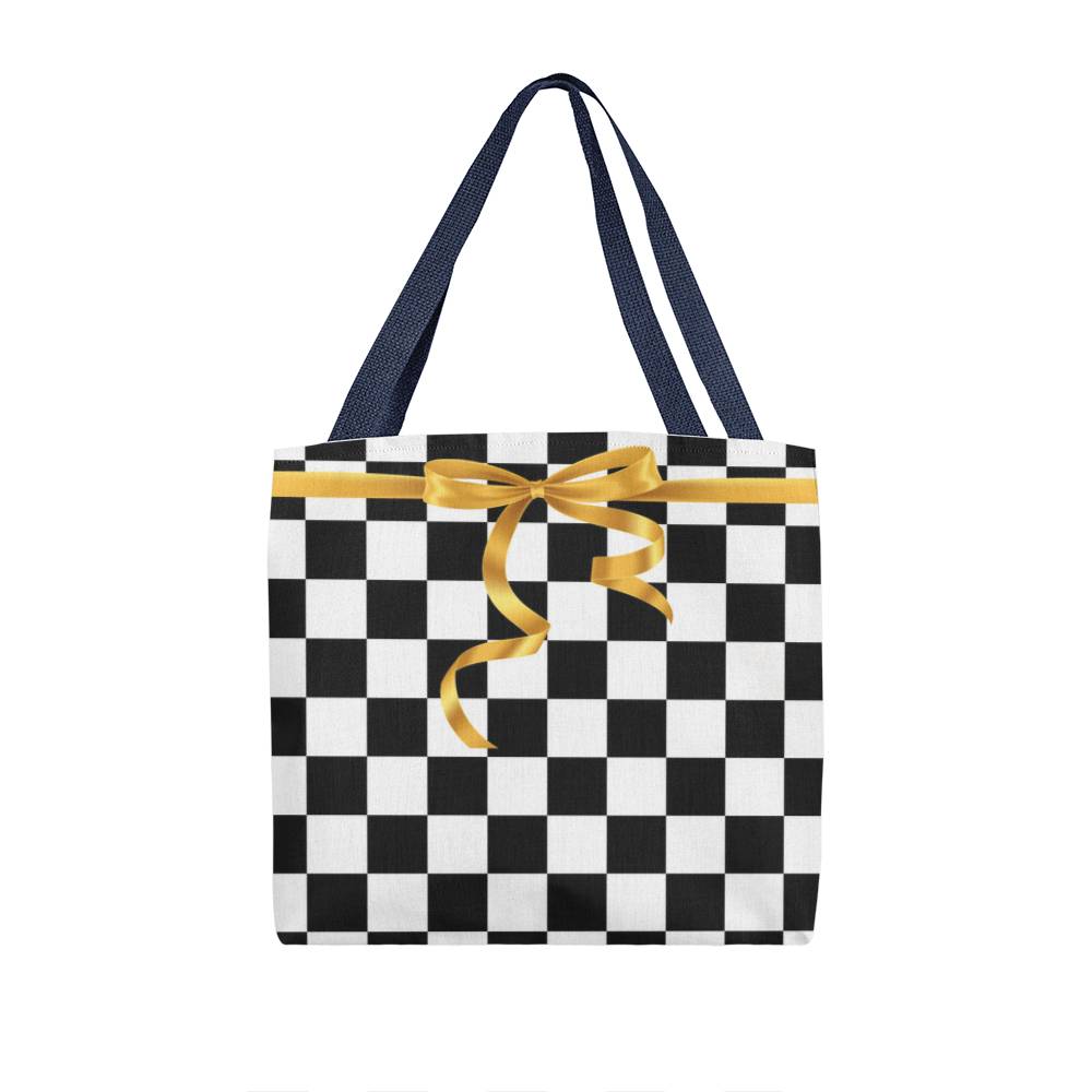 JGF Tote Bag Black and White Square with Gold Ribbon