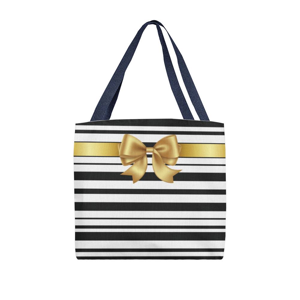 JGF Tote Bag Black and White Stripes with Gold Ribbon