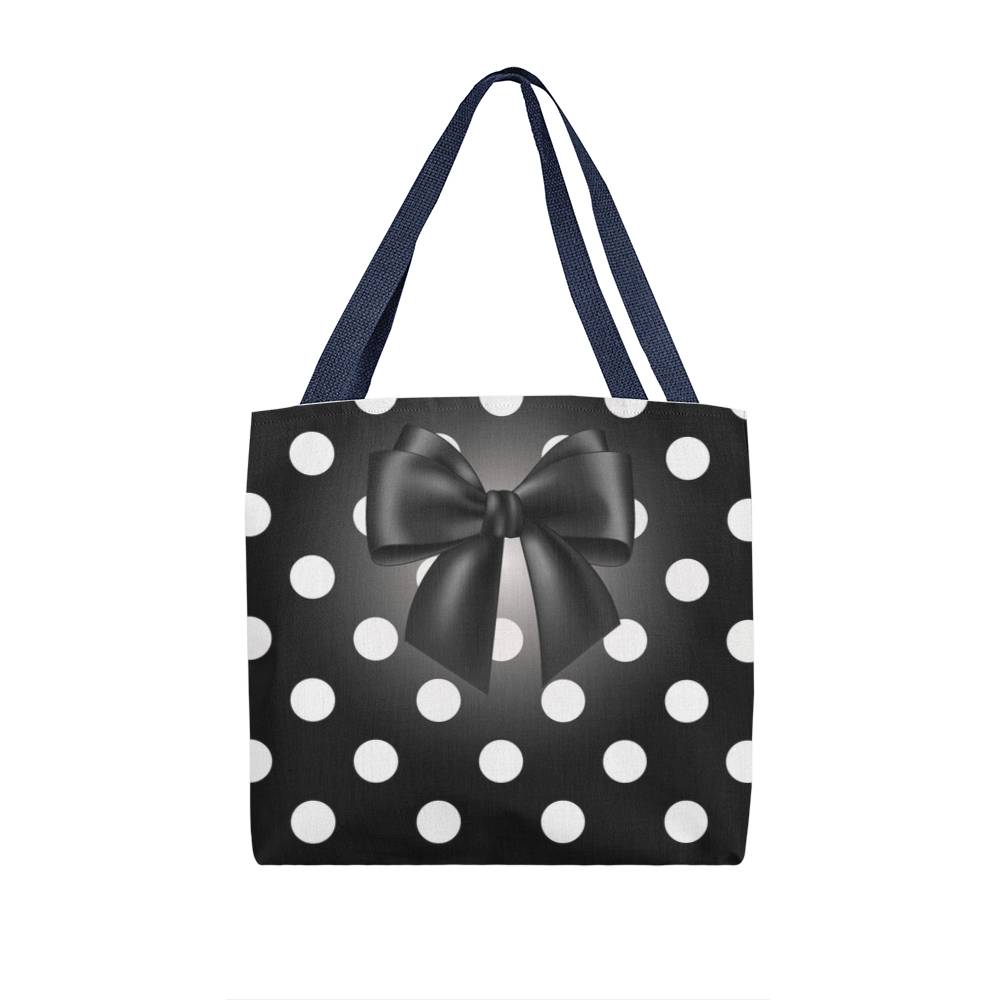 JGF Tote Bag Polka Black with White Dots with Black Ribbon