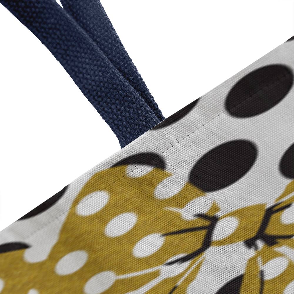 JGF Tote Bag White with Black Polka Dots and Gold Ribbon