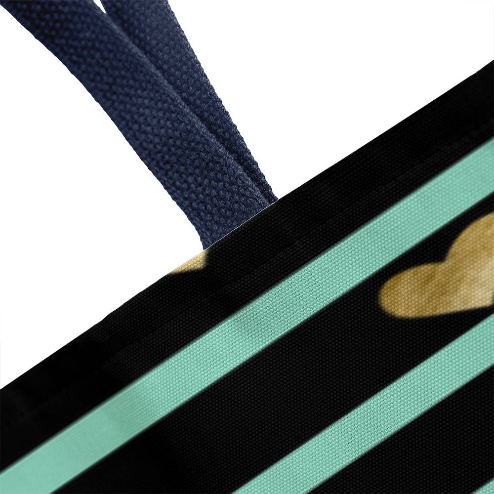 JGF Tote Bag Green Stripes with Gold Heart