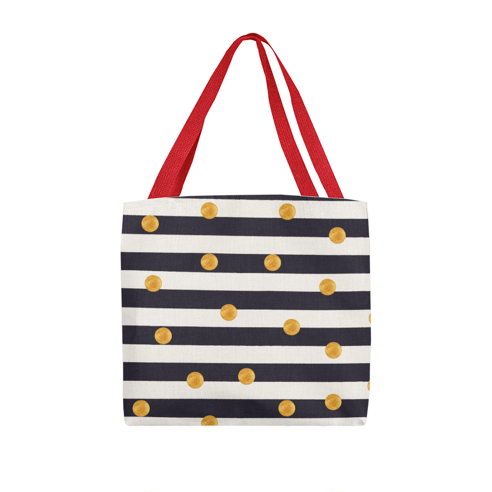 JGF Tote Bag Black and White Stripes with Gold Dots