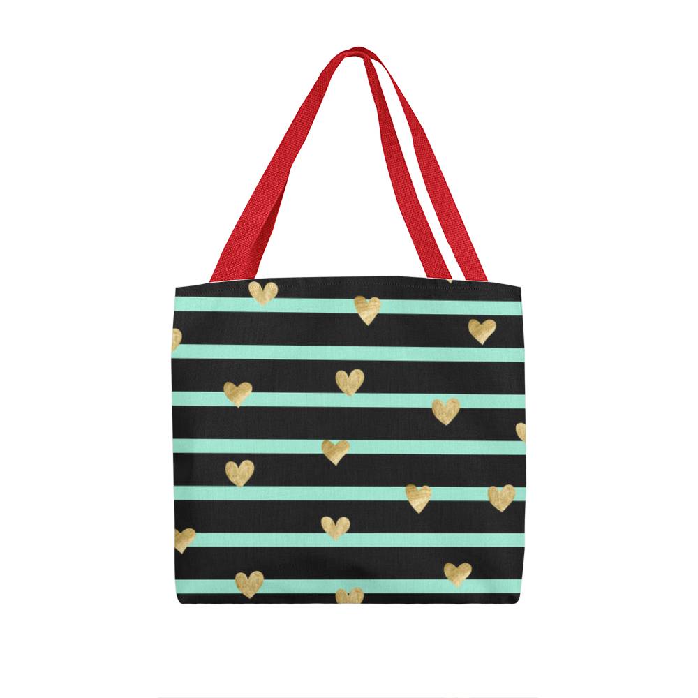 JGF Tote Bag Green Stripes with Gold Heart