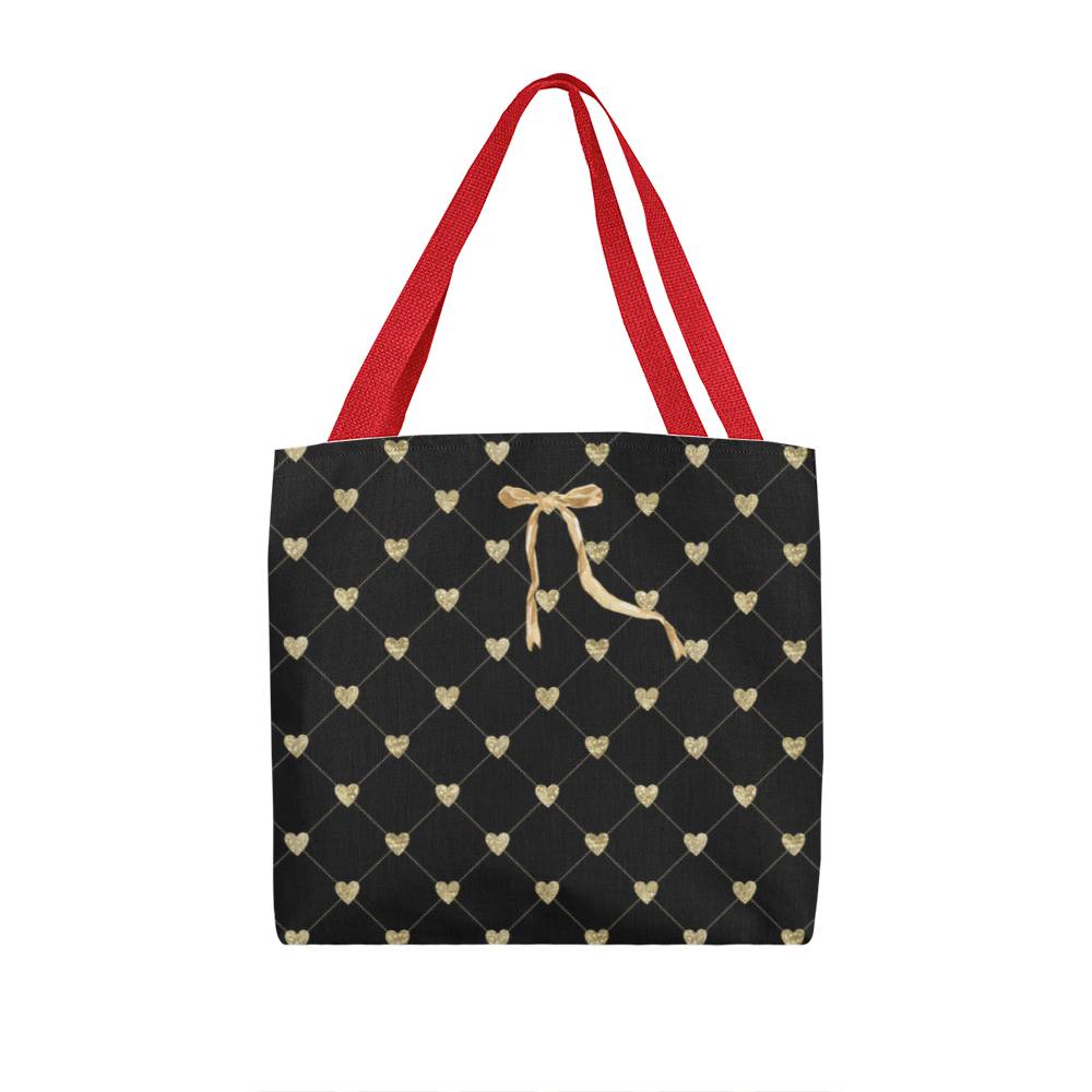 JGF Tote Bag Black with Gold Heart and Ribbon