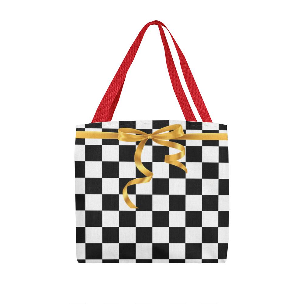 JGF Tote Bag Black and White Square with Gold Ribbon